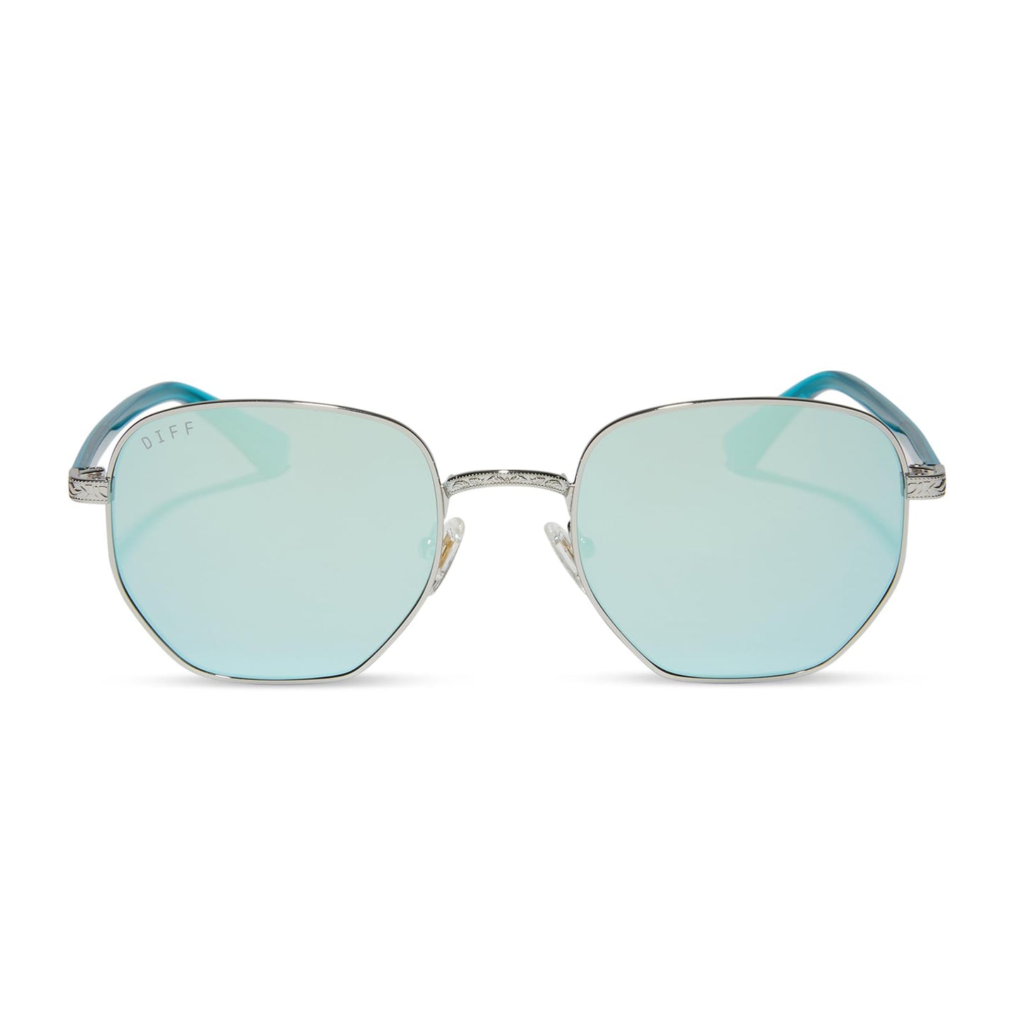 DIFF Jessie James Decker JJD Designer Sunglasses for Women UV400 Protection, Silver + Turquoise Ice Mirror