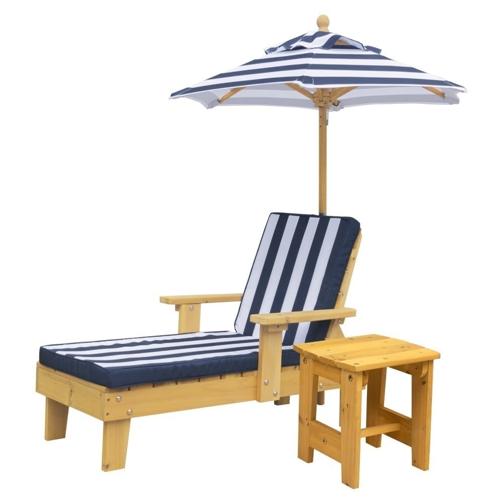Elevated Dog Bed with Removable Cushion, Modern Dog Lounge Chair with Shade Umbrella and Side Table, Outdoor Pet Chaise for Backyard, Pool, Beach(Blue)