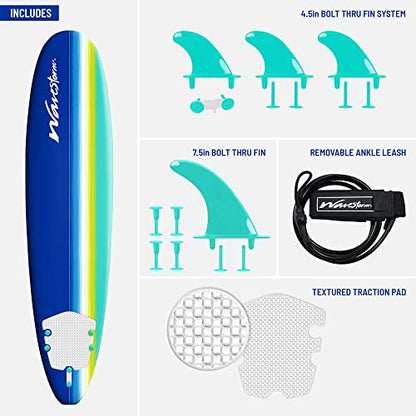 WAVESTORM 8ft Premium Classic Longboard Surfboard,BLT,8 Feet x 22.5 Inch x 3.25 Inch
