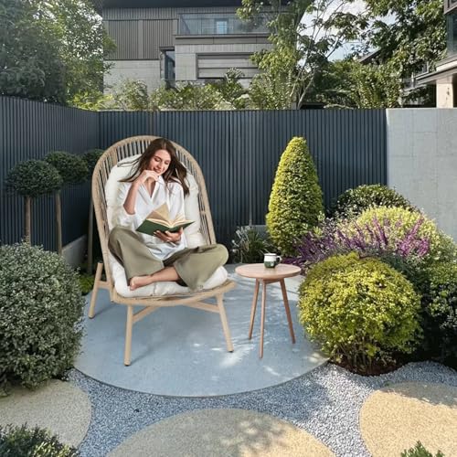 Athena Collection Patio Wicker Egg Chair with Folding Canopy, All-Weather Rattan Patio Lounge Chair with Sun Shade, Balcony Furniture Outside Seating for Front Porch, Garden, Poolside, Outdoor, Beige