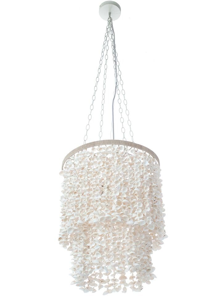 KOUBOO Clamrose Seashell Chandelier | Elegant Coastal Chandeliers for Dining Room, Living Room, Bedroom | Modern Hanging Light Fixture | Unique Pendant Light with Seashell Curtain, White