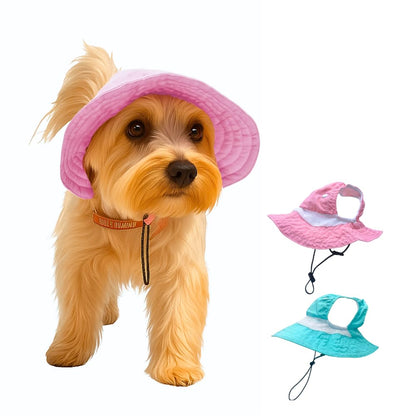 Dog Outdoor Hat with Ear Hole Round Brim Summer Dog Puppy Cat Suncare Cooling Bucket Hat Cute Active Sun Protection Pet Caps (Pink, Medium)