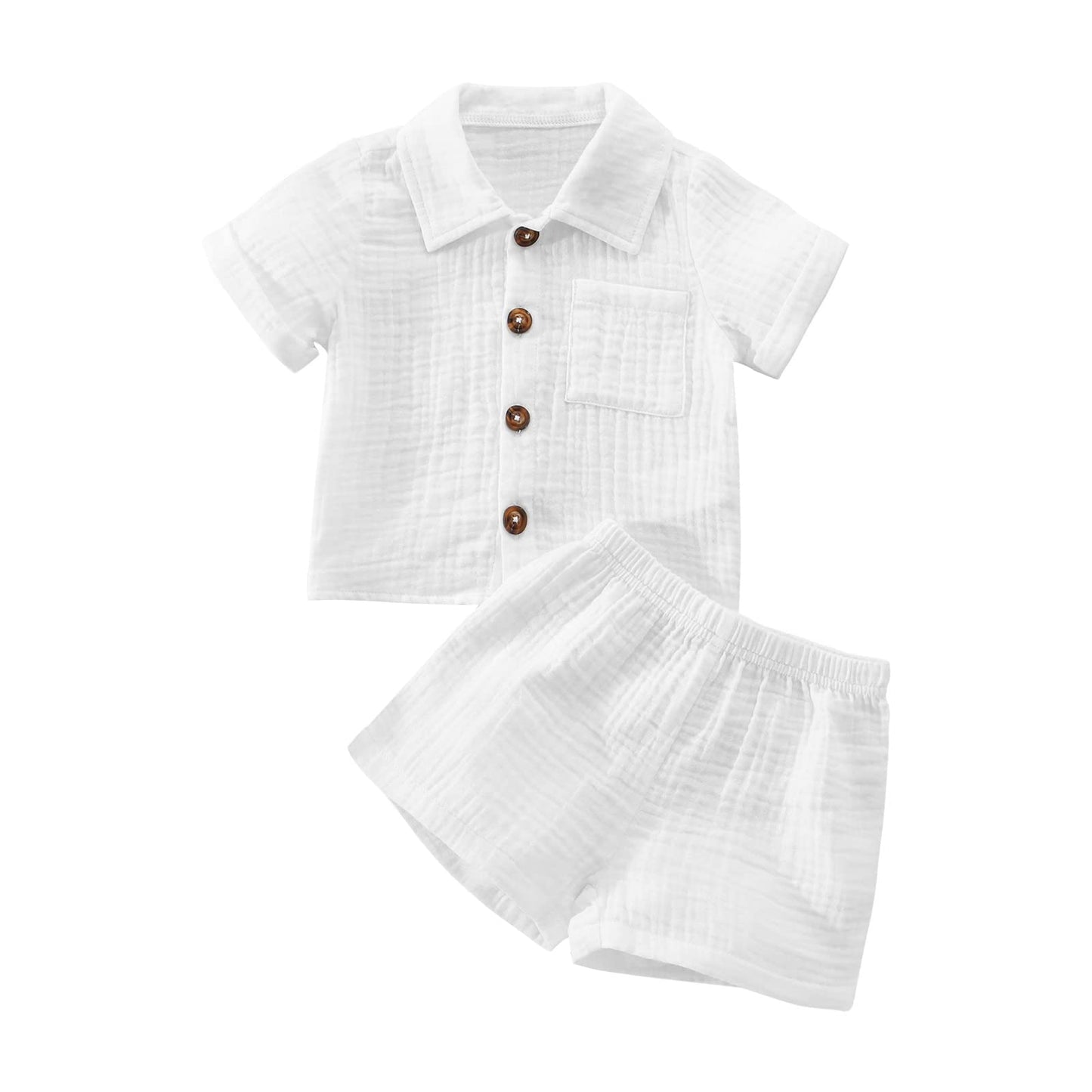 Baby Boys Clothes Set Toddler Infant Boys Button-down Shirt Tops + Cotton Gauze Shorts Summer Outfit 2PCS with Pockets (White, 6-12 Months)
