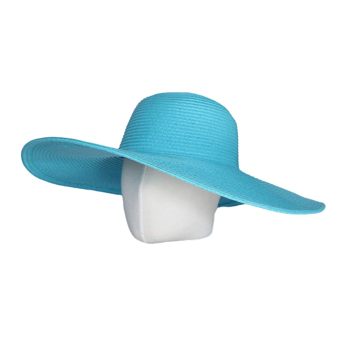 WITHMOONS Straw Hats for Women Floppy Sun Sky Blue Hats Beach Wide Brim Oversized UPF 50 with Strap Summer Roll Up SZ90045 (SkyBlue)