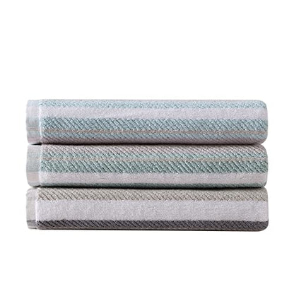 Tommy Bahama - Bath Towels, 100% Soft & Absorbent Yarn-Dyed Cotton with Twill Texture, Low Linting & Fade Resistant, Medium Weight Bathroom Towels (Ocean Bay Tranquil Blue, 3 Piece)