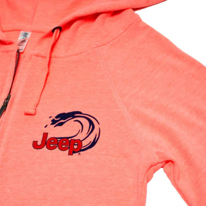 Jeep Ladies Beachin Good Time Logo Zip Hoodie Hooded Sweatshirt - Bright Coral (Small)