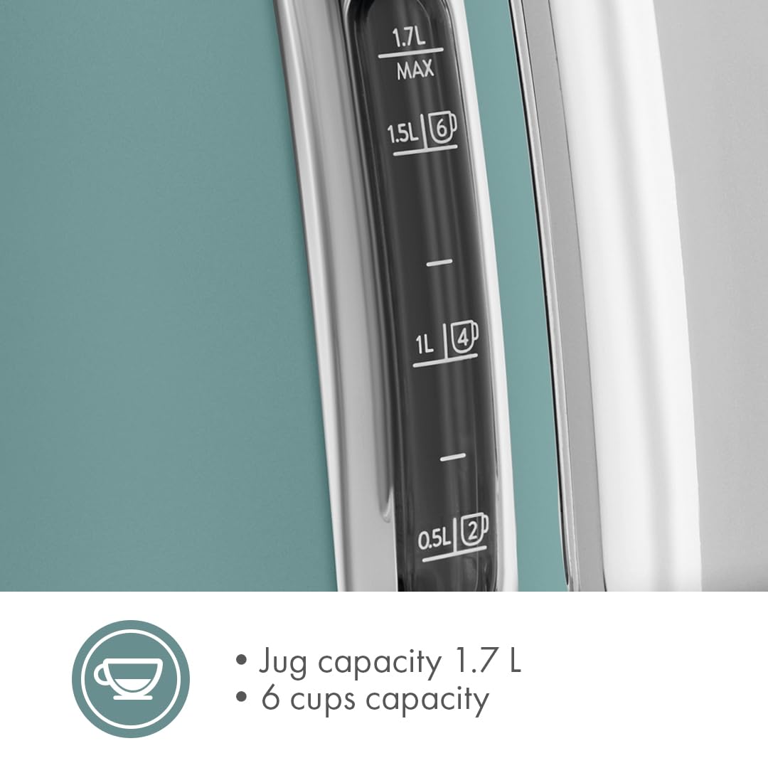 SMEG KLF03 7 Cup Electric Water Kettle, Retro-Style, Soft-Opening Lid, Auto Shut-Off, 360° Swivel Base – Jade