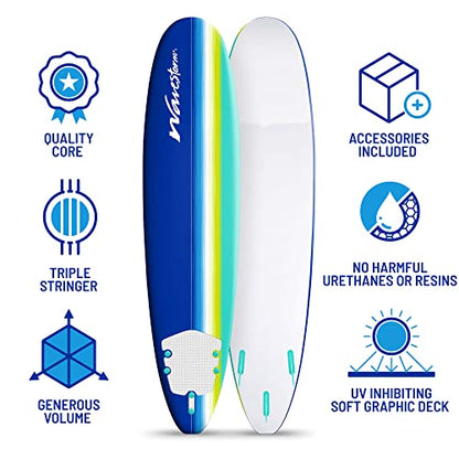 WAVESTORM 8ft Premium Classic Longboard Surfboard,BLT,8 Feet x 22.5 Inch x 3.25 Inch