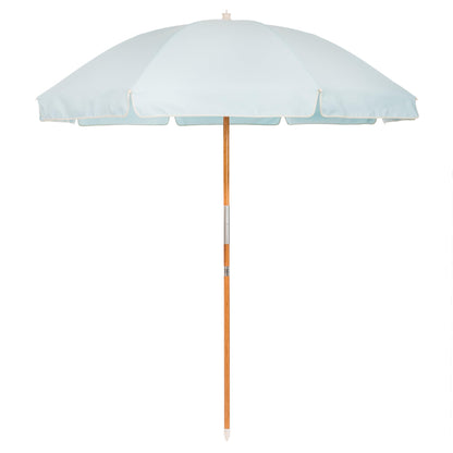 Business & Pleasure Co. Rio Umbrella Scalloped Brim For Beach, Patio or Picnic - 6' Boho Beach Umbrella, 7' Tall Wood Pole, UPF 50+, Santorini Blue