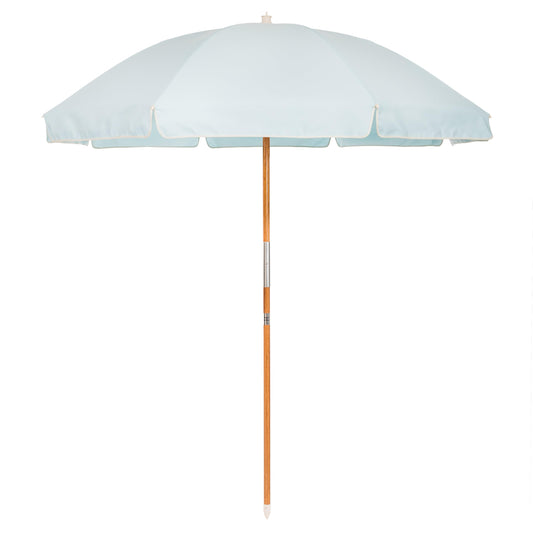 Business & Pleasure Co. Rio Umbrella Scalloped Brim For Beach, Patio or Picnic - 6' Boho Beach Umbrella, 7' Tall Wood Pole, UPF 50+, Santorini Blue