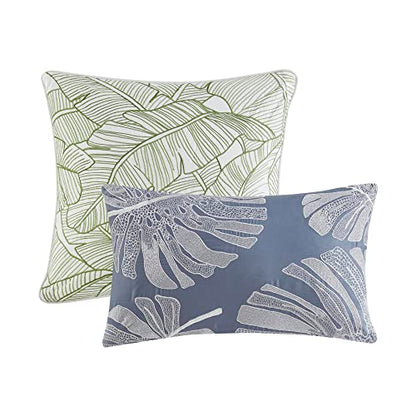 Harbor House Cozy Cotton Comforter Set - Coastal, All Season Down Alternative Casual Bedding with Matching Shams, Decorative Pillows, Lorelai, Monstera Leaf Green King(110"x96") 6 Piece