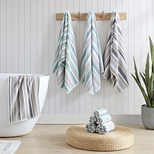 Tommy Bahama - Bath Towels, 100% Soft & Absorbent Yarn-Dyed Cotton with Twill Texture, Low Linting & Fade Resistant, Medium Weight Bathroom Towels (Ocean Bay Tranquil Blue, 3 Piece)