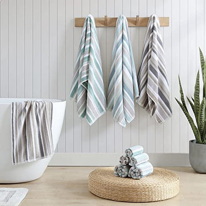 Tommy Bahama - Bath Towels, 100% Soft & Absorbent Yarn-Dyed Cotton with Twill Texture, Low Linting & Fade Resistant, Medium Weight Bathroom Towels (Ocean Bay Tranquil Blue, 3 Piece)