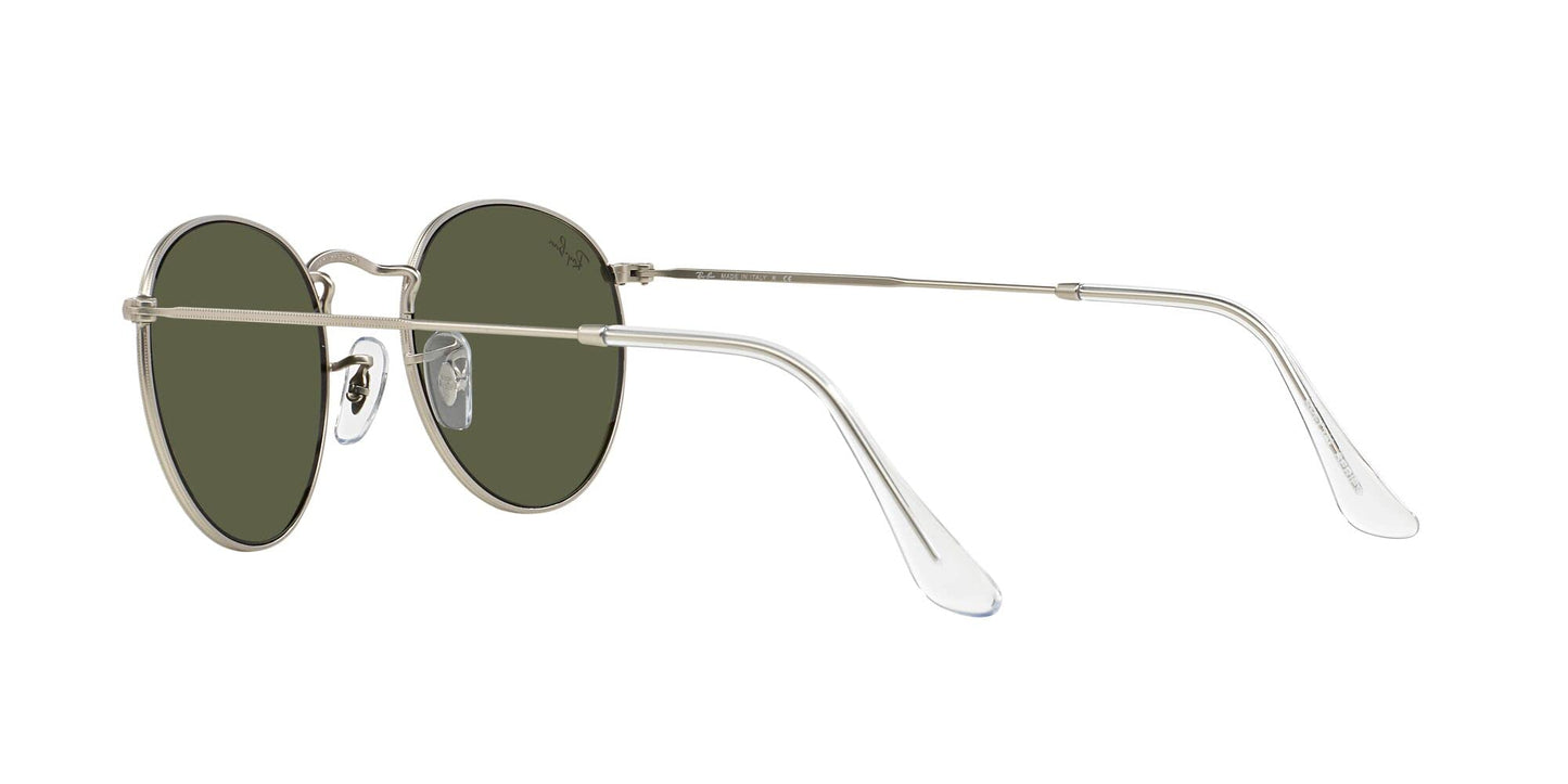 Ray-Ban Unisex RB3447 Round Metal Round Sunglasses, Matte Silver/Light Green Mirrored Silver, 50 mm