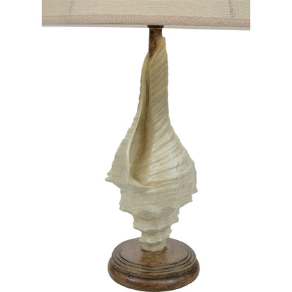 BLACK FOREST DECOR White Conch Shell Table Lamp – Coastal Nautical Beach Lamp with Burlap Shade – 28"