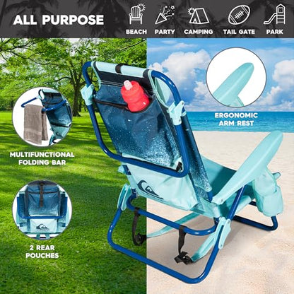 Quiksilver Beach Chair – Lightweight Folding Chair with Adjustable Recline and Cup Holder – Portable and Durable Chairs for Beach, Camping Chair, or Concerts in The Park