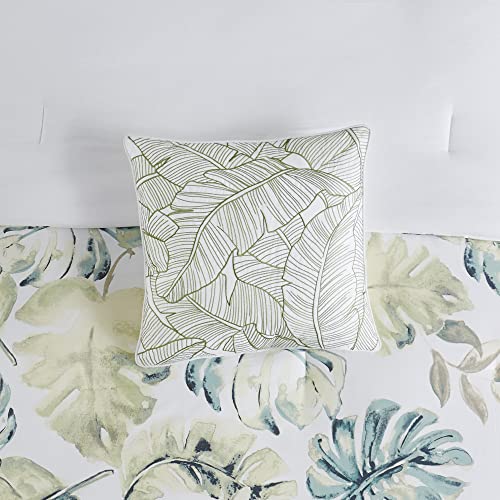Harbor House Cozy Cotton Comforter Set - Coastal, All Season Down Alternative Casual Bedding with Matching Shams, Decorative Pillows, Lorelai, Monstera Leaf Green King(110"x96") 6 Piece