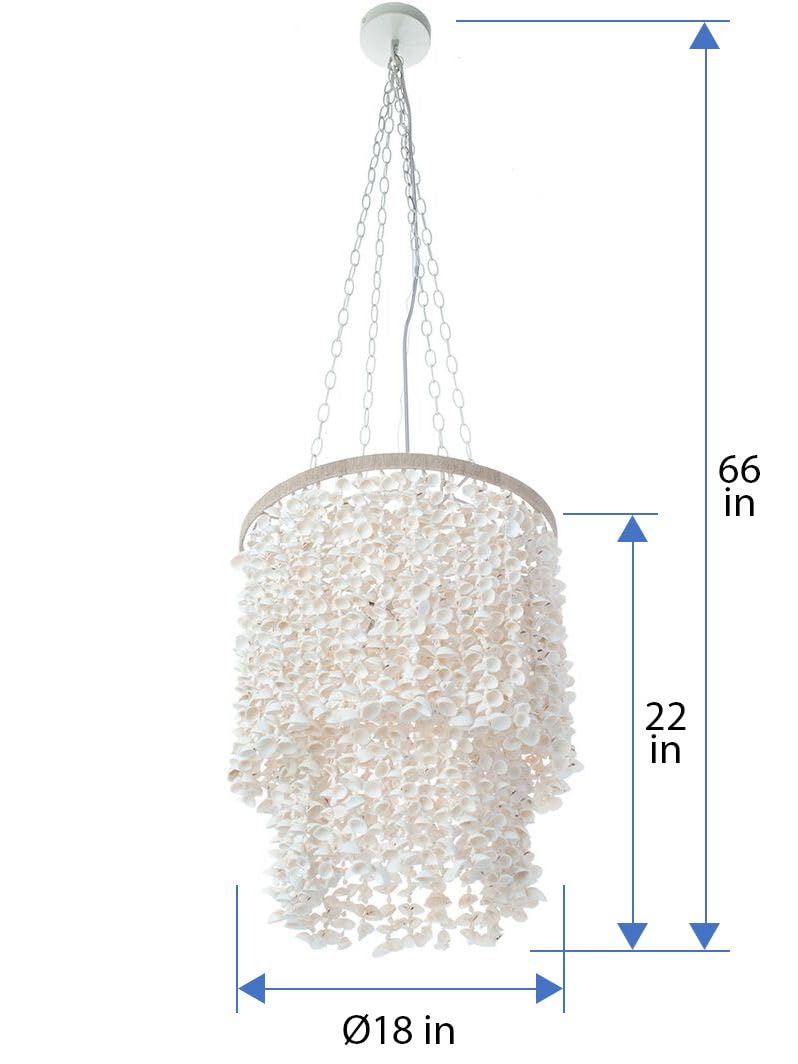 KOUBOO Clamrose Seashell Chandelier | Elegant Coastal Chandeliers for Dining Room, Living Room, Bedroom | Modern Hanging Light Fixture | Unique Pendant Light with Seashell Curtain, White