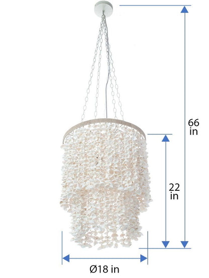 KOUBOO Clamrose Seashell Chandelier | Elegant Coastal Chandeliers for Dining Room, Living Room, Bedroom | Modern Hanging Light Fixture | Unique Pendant Light with Seashell Curtain, White