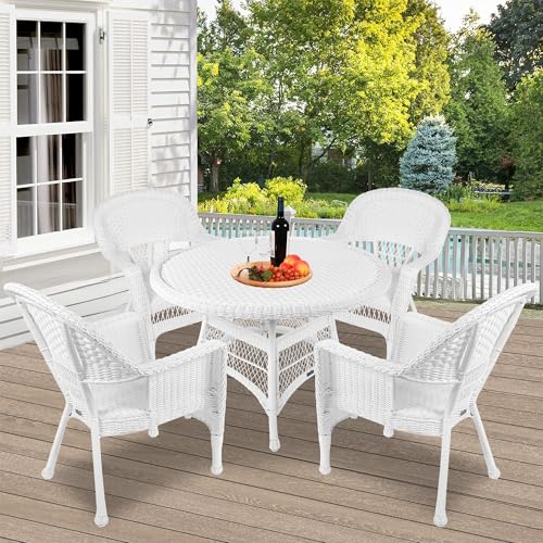 Jeco 5 Piece Wicker Outdoor Dining Set, White