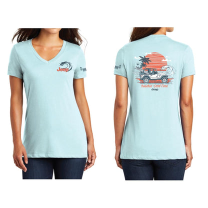 Jeep Ladies Beachin' Good Time V-Neck T-Shirt for Women, Seagrass Blue - 2X