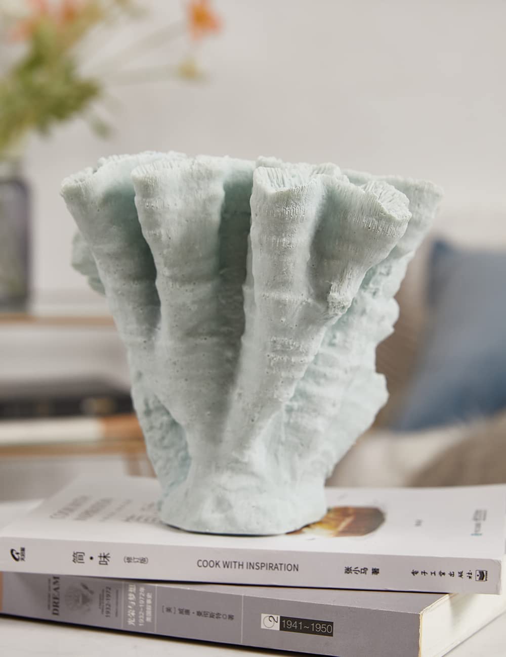 HAUCOZE Artificial Coral Decor Ocean Sculpture Arts Modern Gifts Polyresin Blue 7.5 inch