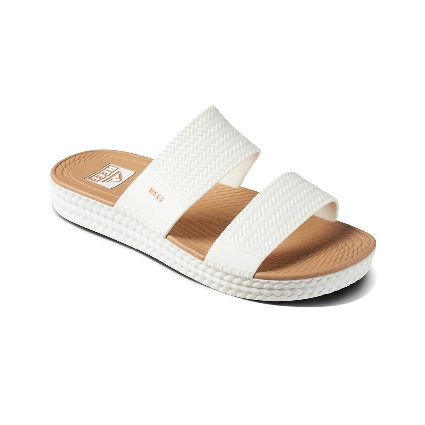 REEF Water Vista Slide Womens Platform Slide, Water Friendly, Arch Support, White/Tan, 11