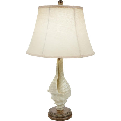 BLACK FOREST DECOR White Conch Shell Table Lamp – Coastal Nautical Beach Lamp with Burlap Shade – 28"