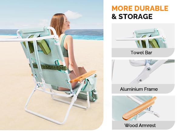 VINGLI Deluxe 3 in1 Beach Chair, Tanning Chair with Face Hole, Reclining Lounge with Foot Rest, Cup Holder and Storage Bag，Beach Lounge for Outdoor Pool-Yellow