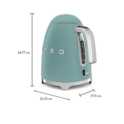 SMEG KLF03 7 Cup Electric Water Kettle, Retro-Style, Soft-Opening Lid, Auto Shut-Off, 360° Swivel Base – Jade