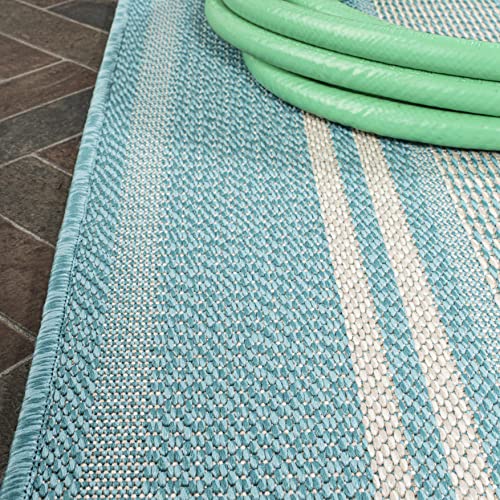JONATHAN Y Double Stripe Indoor Outdoor Area Rug 5X8 Aqua/Beige, Haynes Modern for Backyard, Patio, Porch, Easy-Cleaning, High Traffic, Pet-Friendly, Non-Shedding (SMB202A-5)