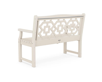 Martha Stewart by POLYWOOD Chinoiserie 48" Outdoor Bench for Patio, Porch & Backyard, Sand - Durable All-Weather HDPE Garden Seat with Back Support - Classic 2 Person Seating, Made in The USA