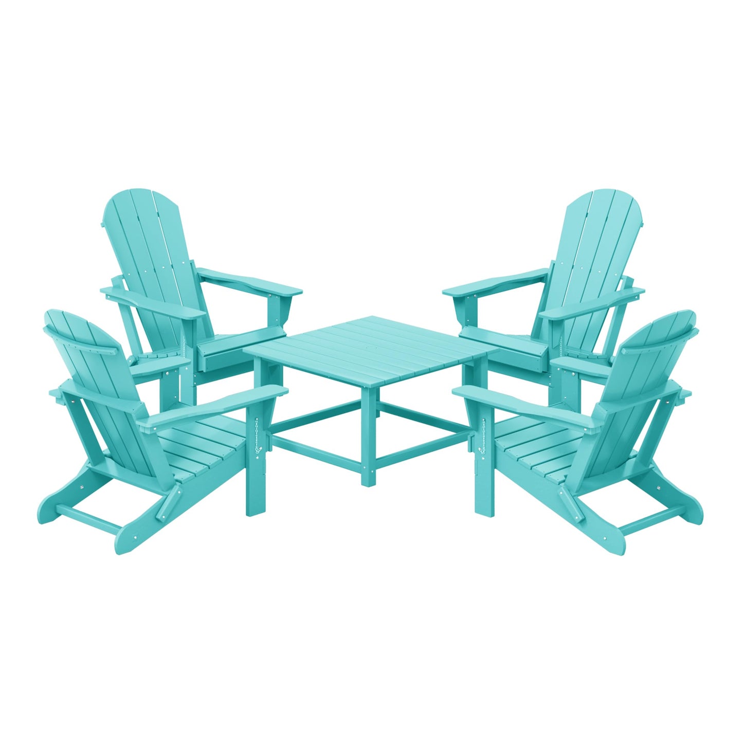 WestinTrends Malibu 5-Piece HDPE Adirondack Chair Outdoor Patio Square Table Conversation Set, Turquoise