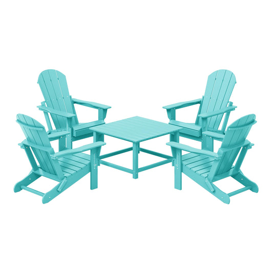 WestinTrends Malibu 5-Piece HDPE Adirondack Chair Outdoor Patio Square Table Conversation Set, Turquoise