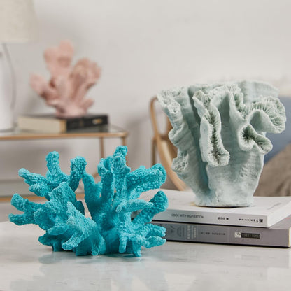HAUCOZE Artificial Coral Decor Ocean Sculpture Arts Modern Gifts Polyresin Blue 7.5 inch