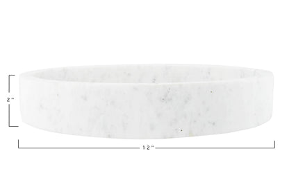 Creative Co-Op Minimalist Round Carved Marble Tray or Charcuterie Board, White, 12"