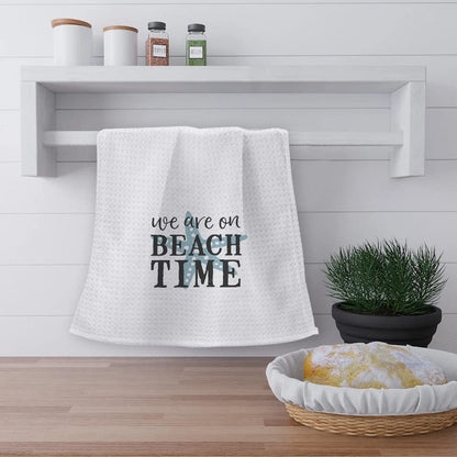 OHSUL We are On Beach Time Highly Absorbent Beach Towels Kitchen Towels Dishcloth,Inspirational Quote Summer Beach Starfish Hand Towels Tea Towels for Bathroom Kitchen Decor,Gifts for Beach Lovers