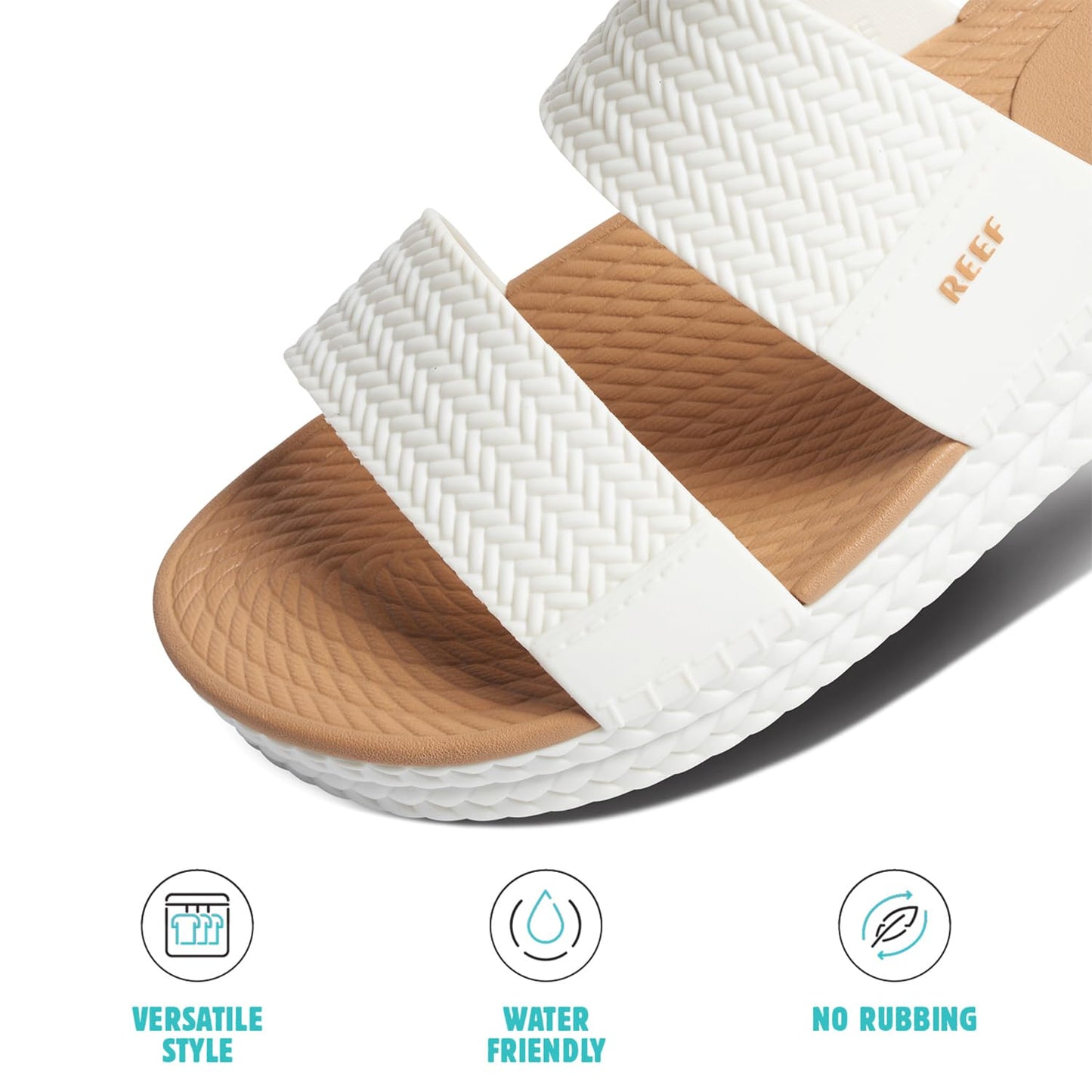 REEF Water Vista Slide Womens Platform Slide, Water Friendly, Arch Support, White/Tan, 11