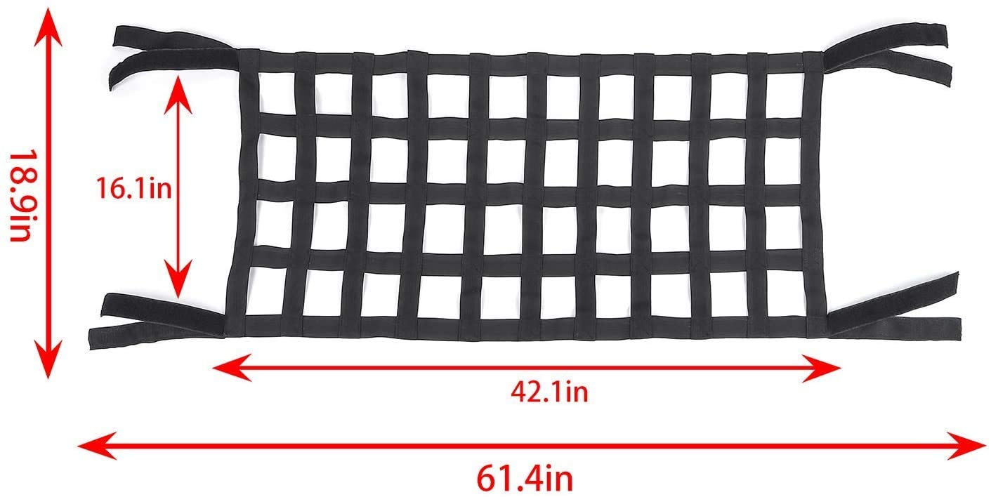 Mesh Cargo Net Hammock Roof Top Netting Hammock for Jeep Wrangler YJ TJ JK JKU JL JLU JT & Gladiator JT Accessories1987-2024 (Black)