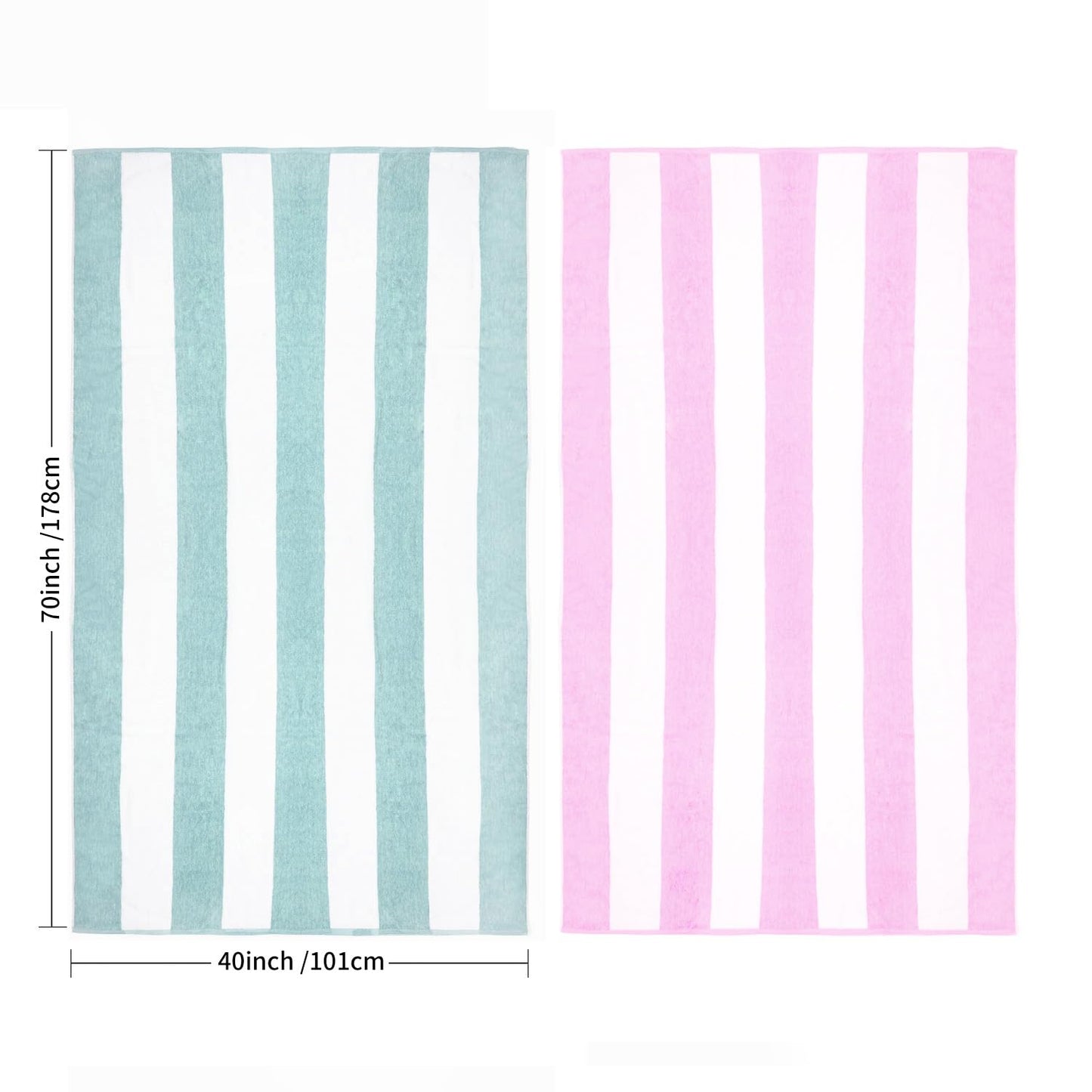 CLOWOOD Plush Oversized Beach Towel - Cotton 40 x 70 Inch Large Thick Aqua Striped Cabana Pool Swimming Towel