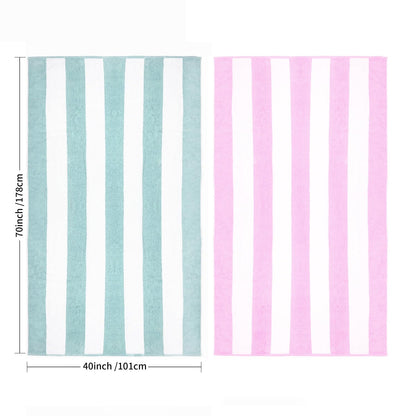 CLOWOOD Plush Oversized Beach Towel - Cotton 40 x 70 Inch Large Thick Aqua Striped Cabana Pool Swimming Towel