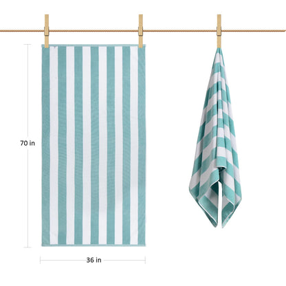 LULUHOME Large Oversized Beach Towel - Big Cotton 36 x 70 Inch Striped Pool Towel, Large Cabana Soft Swimming Towel for Adult Men Women,Aqua