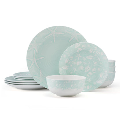 Pfaltzgraff Venice 12 Piece Outdoor Melamine Dinnerware Set, Service for 4,Teal