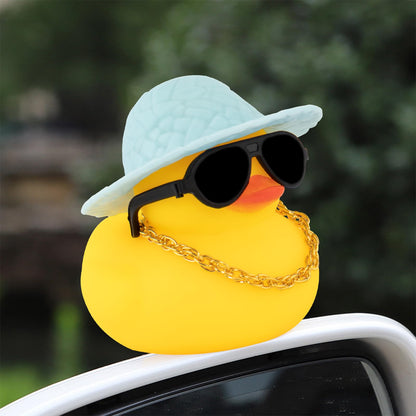 wonuu Rubber Duck Car Ornaments Dashboard Decorations for Cute Accessories with Straw Hat Necklace Sun Umbrella and Sunglasses, Blue