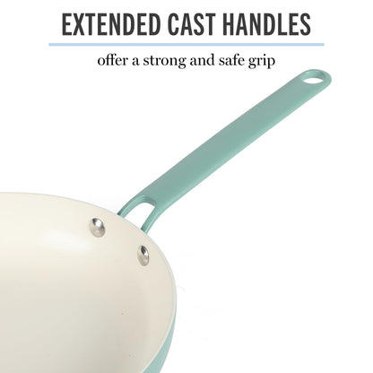 Martha Stewart Emmeline Premium Nonstick PFA Free Ceramic Interior 12 Piece Heavy Gauge Enamel Aluminum Pots and Pans Cookware Set - Teal