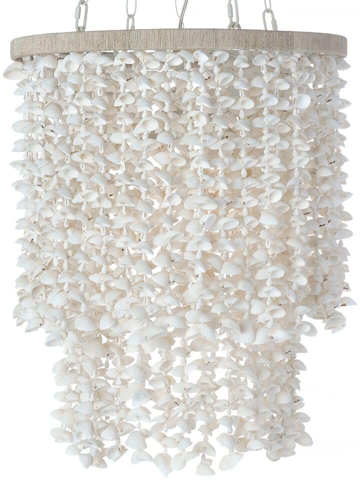 KOUBOO Clamrose Seashell Chandelier | Elegant Coastal Chandeliers for Dining Room, Living Room, Bedroom | Modern Hanging Light Fixture | Unique Pendant Light with Seashell Curtain, White