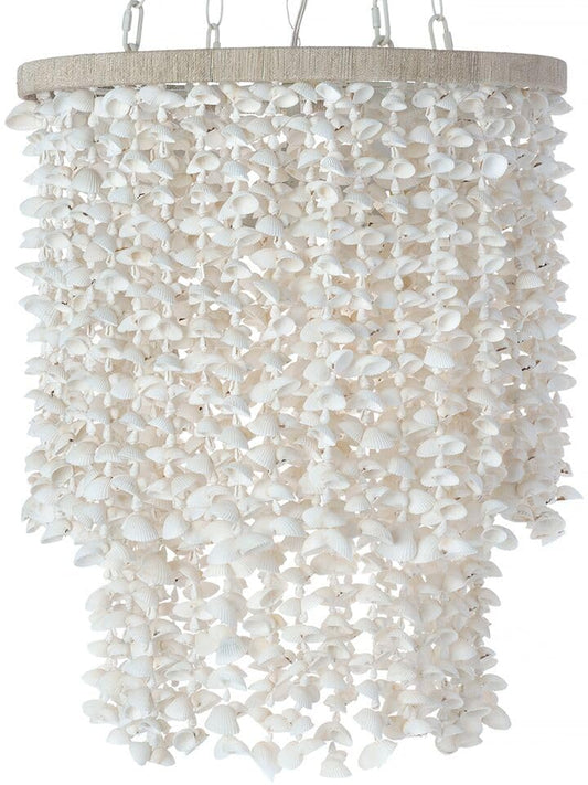 KOUBOO Clamrose Seashell Chandelier | Elegant Coastal Chandeliers for Dining Room, Living Room, Bedroom | Modern Hanging Light Fixture | Unique Pendant Light with Seashell Curtain, White