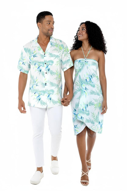 Matchable Couple Hawaiian Luau Butterfly Dress in Orchid Breeze White, Women XL