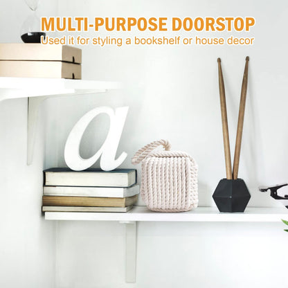 Pomeat Decorative Nautical Door Stop, Sailors Knot Rope Stopper, Weighted Heavy Doorstop for Bedroom & Living Room, Window Wedge & Bookend - 5.2 inch (White)