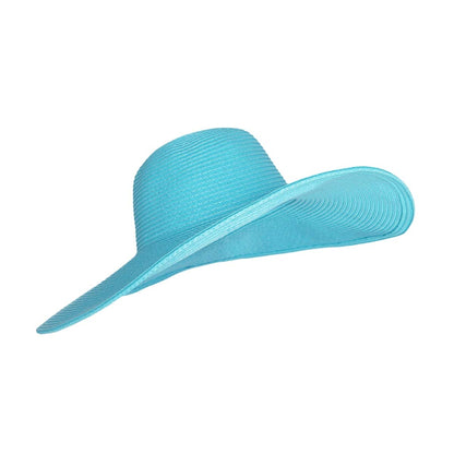 WITHMOONS Straw Hats for Women Floppy Sun Sky Blue Hats Beach Wide Brim Oversized UPF 50 with Strap Summer Roll Up SZ90045 (SkyBlue)